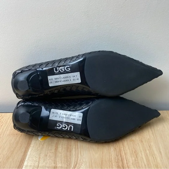 UGG AUSTRALIA Anaya Black Plaited Leather Pointed Toe Kitten Heels Pumps Sz AU 9 - Picture 9 of 13